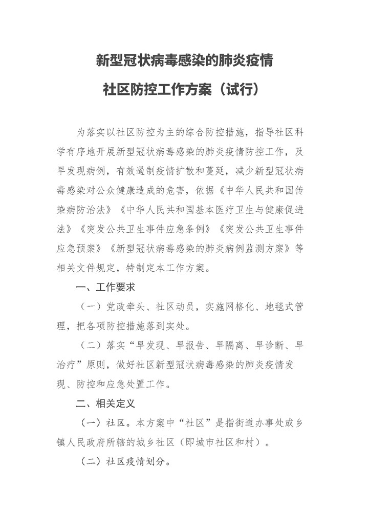 word模板-新型肺炎疫情社区防控工作方案