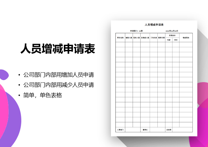 excel模板-公司部门内部增减人员申请表
