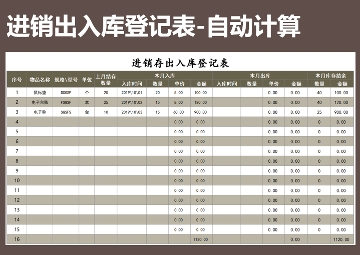 excel模板-进销存出入库登记表