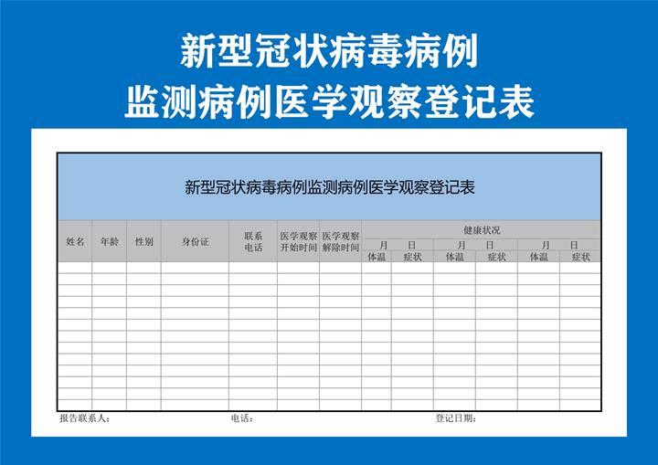 excel模板-疫情防护监测病例医学观察登记表