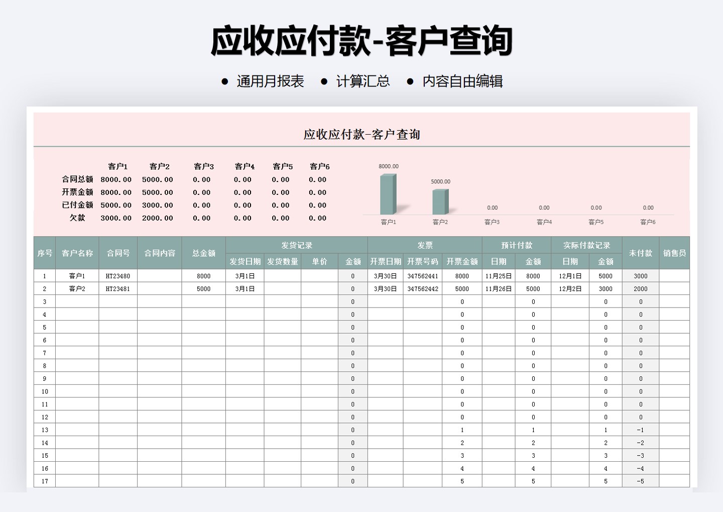 excel模板-应收应付款-客户查询