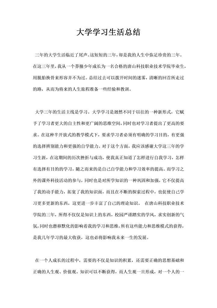word模板-大学学习生活总结