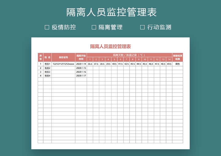 excel模板-隔离人员监控管理表