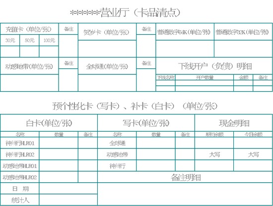 excel模板-卡品清点单