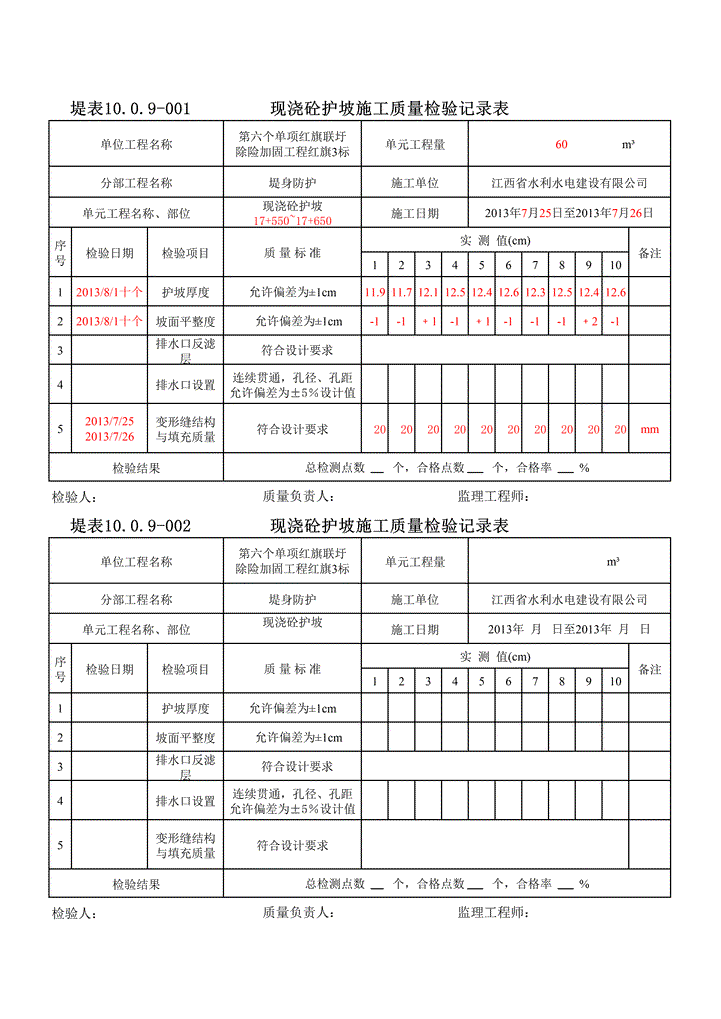 excel模板-现浇砼护坡质量检验记录表