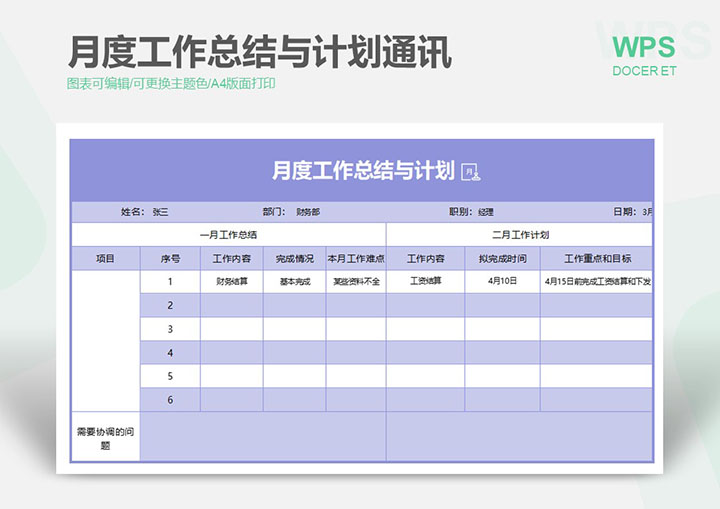 excel模板-月度工作总结与计划